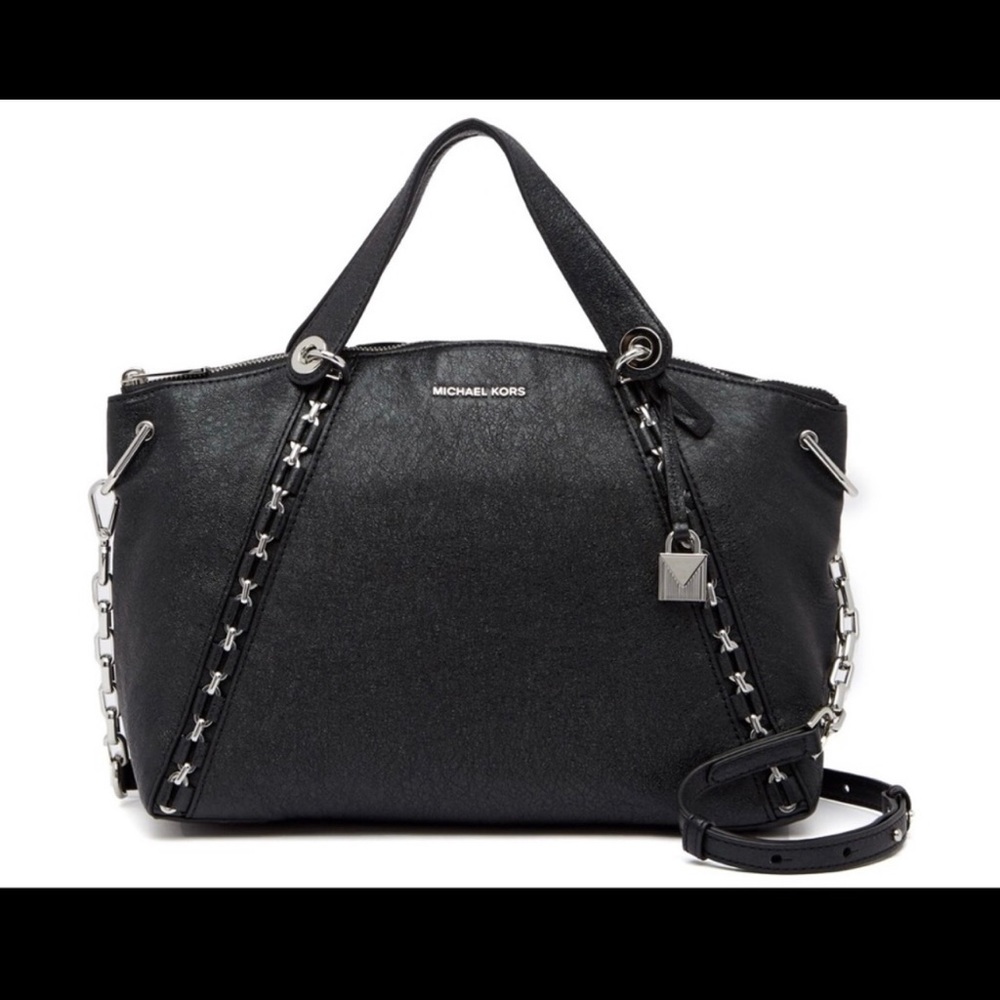Michael Kors black leather tote w/chain detail NWOT
